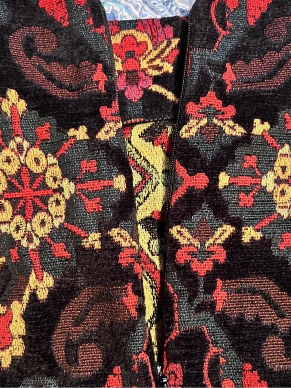 Zara tapestry Morrocan carpet bag motif A line fringe hem womens sz S